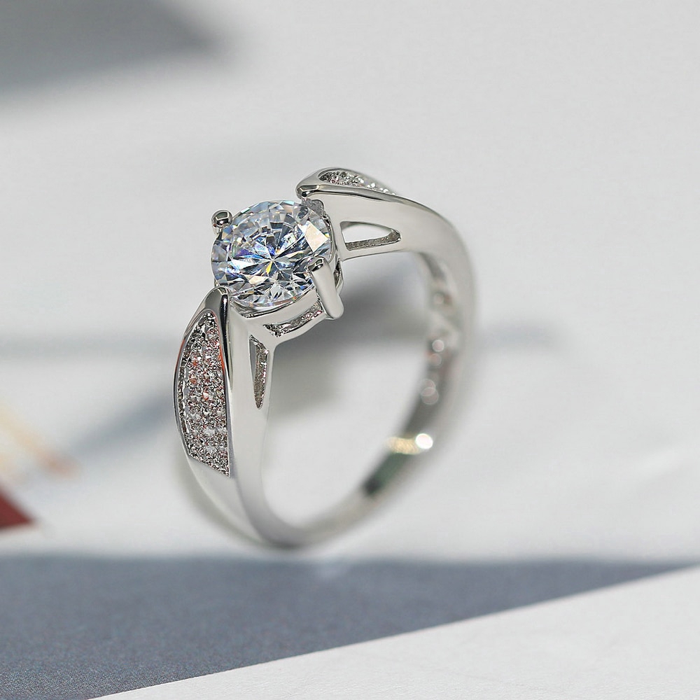 ZHOUYANG cưới Nhẫn Đối với phụ nữ đơn giản cổ điển Cubic Zirconia Bạc Màu Engagement ngón đeo nhẫn quà tặng trang sức R546