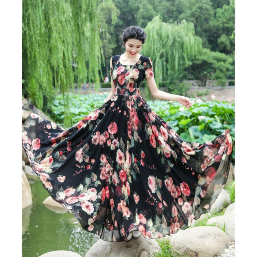 Đầm Maxi Hoạ Tiết Hoa Cao Cấp - Váy Đầm Xoè Dáng Dài Voan Nhập 2 Lớp Thanh Lịch Cho Nàng | BigBuy360 - bigbuy360.vn