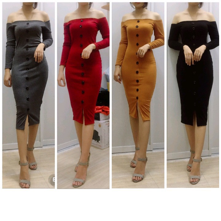 LH03 - Váy Body Trễ Vai Nút Giữa