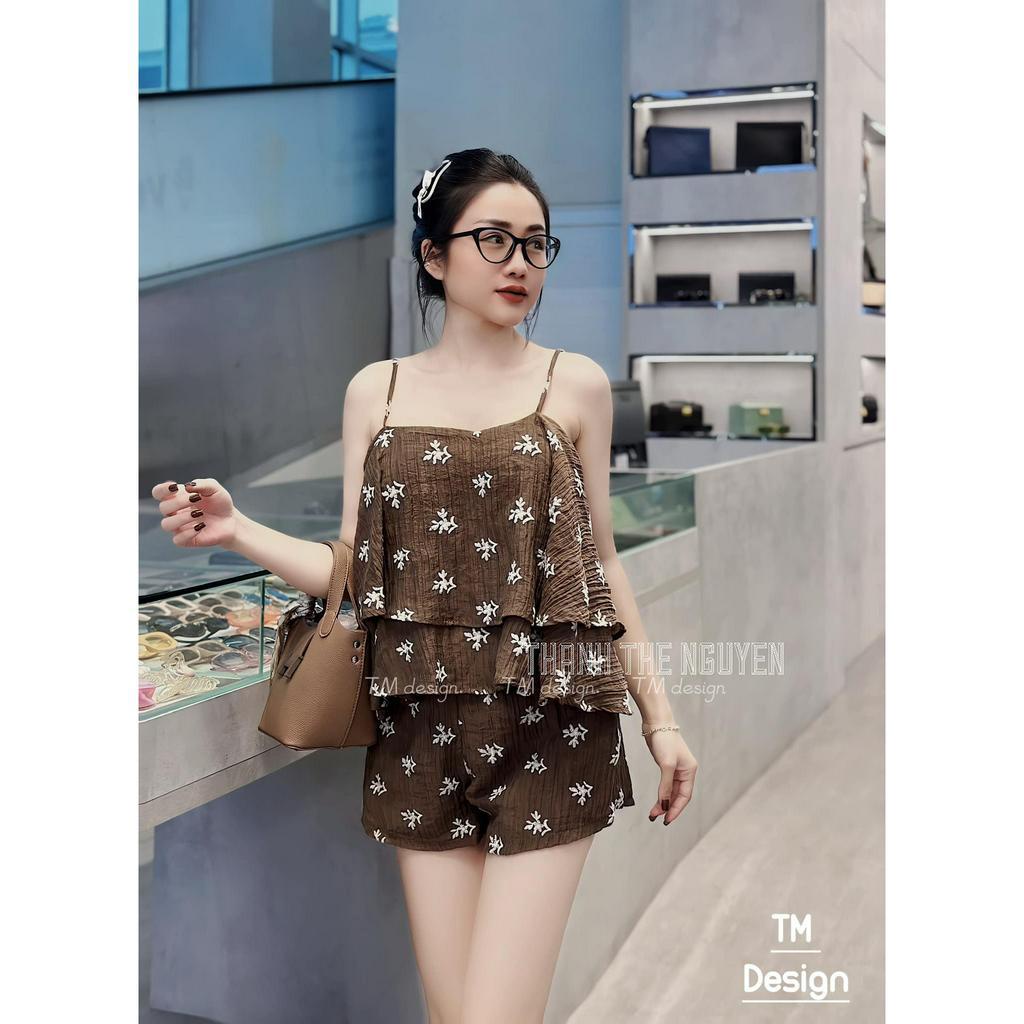 Sét hoa 2 dây chỉnh 2 tầng + quần sooc cạp chun 4 màu 150