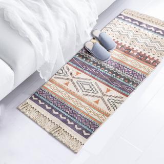 Home Furnishing Cotton and Linen Three-dimensional Tufted Floor Mat Bohemian Ethnic Style Handmade Tassel Rug Bedroom Decoration