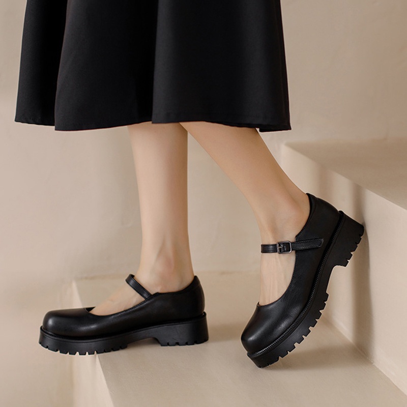 Giày Lười Da Đế Dày Phong Cách Retro Anh Quốc Cho Nữ Size 34-40