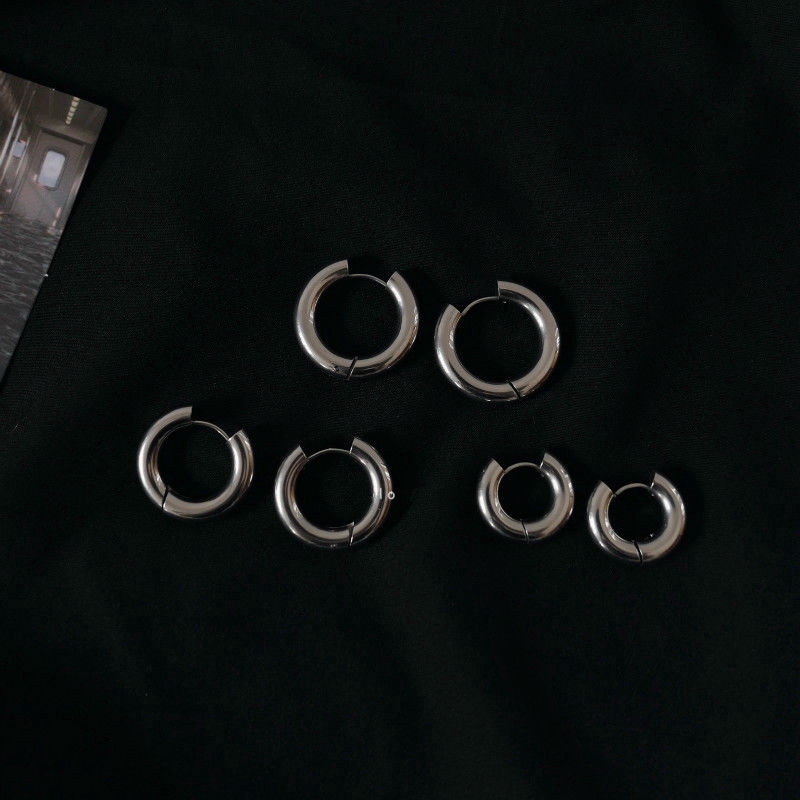 Khuyên tai hình tròn bằng thép titan phong cách hip-hop thời trang cá tính