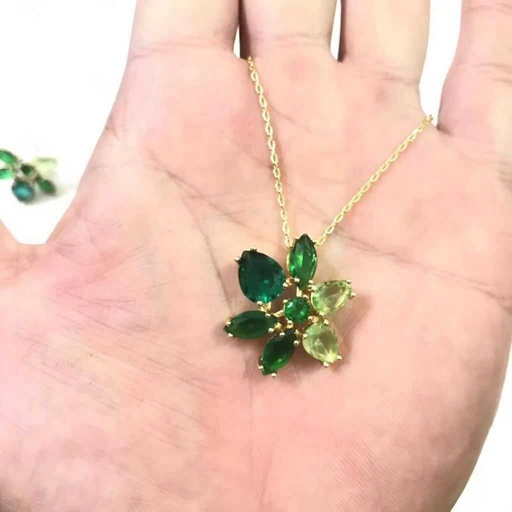 Bộ Vòng cổ + Bông Tai Đính Đá Quý Màu Kẹo Ngọt Siêu Lấp Lánh Hình Giọt Nước Hoa Giọt Nước Màu Xanh Lá
