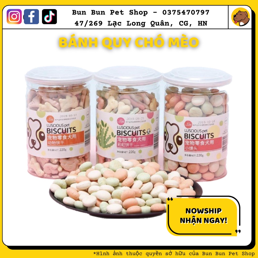 BÁNH QUY LUSCIOUS (LUSCIUS) GIÀU ĐẠM BỔ SUNG CANXI CHO CHÓ MÈO 220G - SNACK THƯỞNG ĂN VẶT CHÓ MÈO