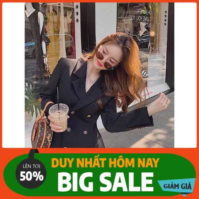 HOT HOT đầm giả vest nút tay dài cổ v xoè