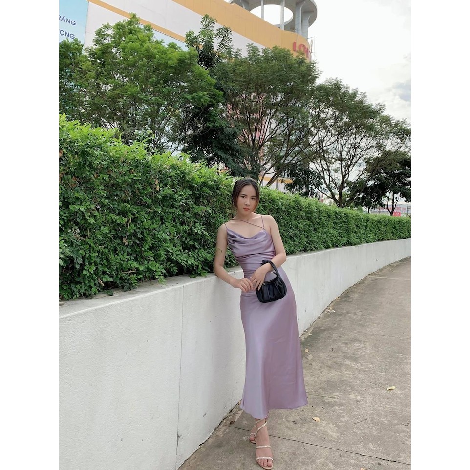 Đầm Maxi Phi Lụa Dây Kiểu (TRẮNG+TÍM+NUDE) | BigBuy360 - bigbuy360.vn