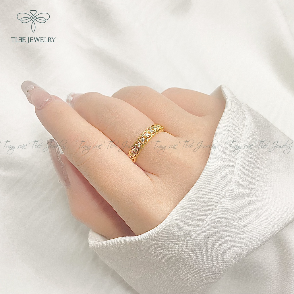 Nhẫn bạc nữ TLEE đồng xu mạ vàng 14k nạm đá xung quanh cao cấp NCJ A0143