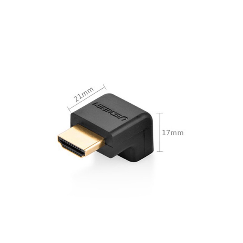 Đầu nối HDMI to HDMI 1 đầu đực 1 đầu cái bẻ 90 độ, bẻ lên Ugreen 20109 Hàng Chính Hãng