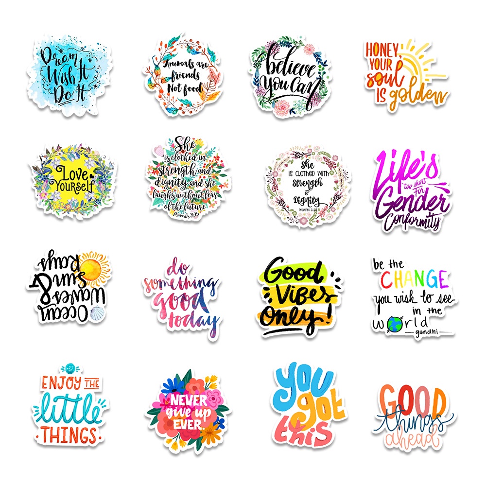 50 sticker hình dán graffiti CỤM TỪ CHỮ TIẾNG ANH dán hành lý tủ lạnh điện thoại,mũ bảo hiểmdán cốc nước xe hơi