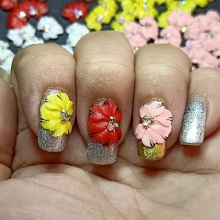 Combo 2 Hoa Nửa Đính Đá Cao Cấp | Hoa Bột Trang Trí Đính Móng HN14