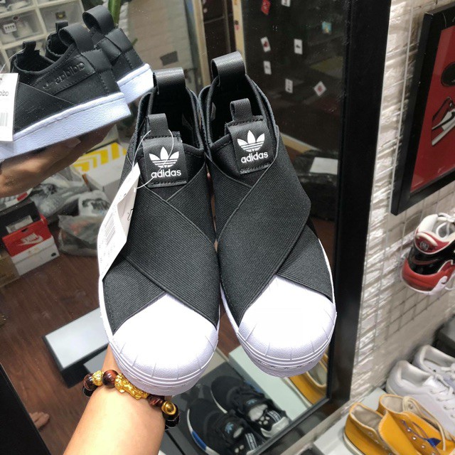 (Video cận cảnh) Giày thể thao sneaker superstar slip on black