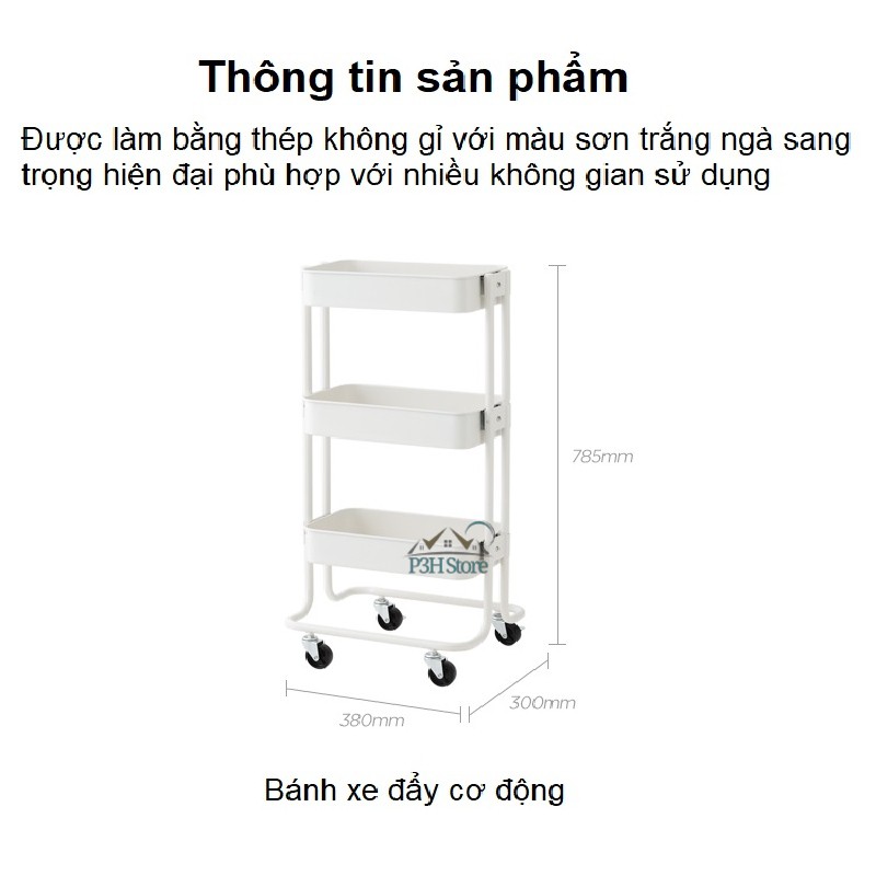 Kệ đẩy 3 tầng đa năng Lock&amp;Lock bằng thép không gỉ có bánh xe INP737