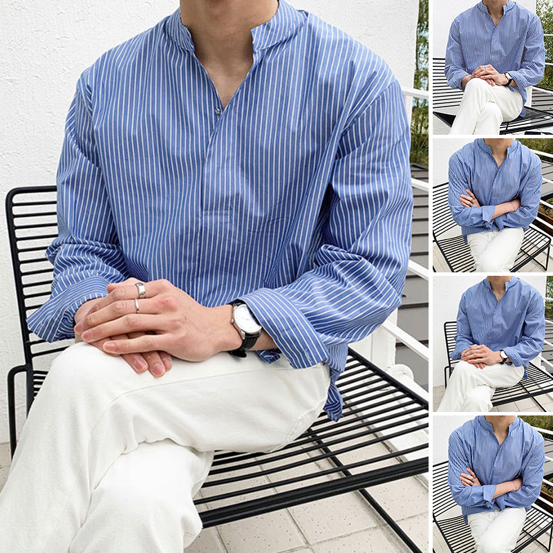 Áo Sơ Mi Tay Dài Dáng Rộng Kẻ Sọc Cá Tính Cho Nam