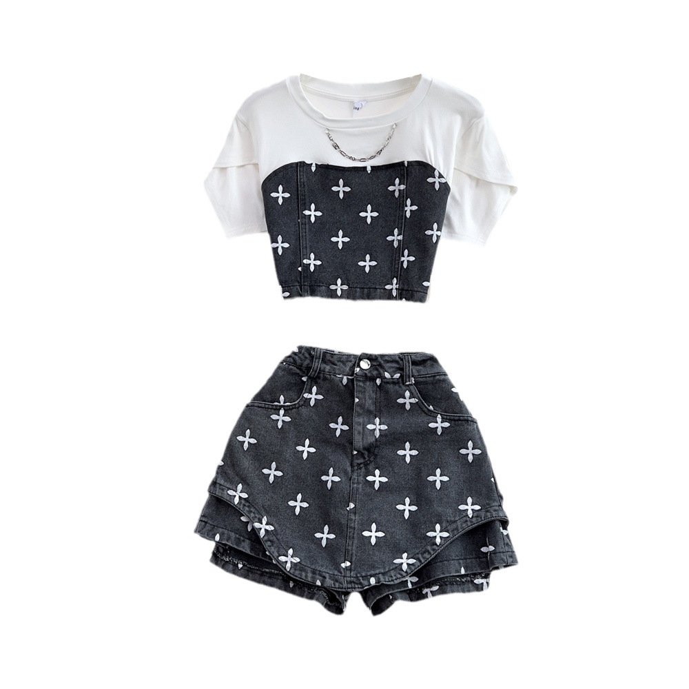 🌸Hàng Order🌸Sét Phông Phối Jean Họa Tiết Kèm Quần Jean Kiểu Trẻ Trung Năng Động🌸Hàng Quảng Châu