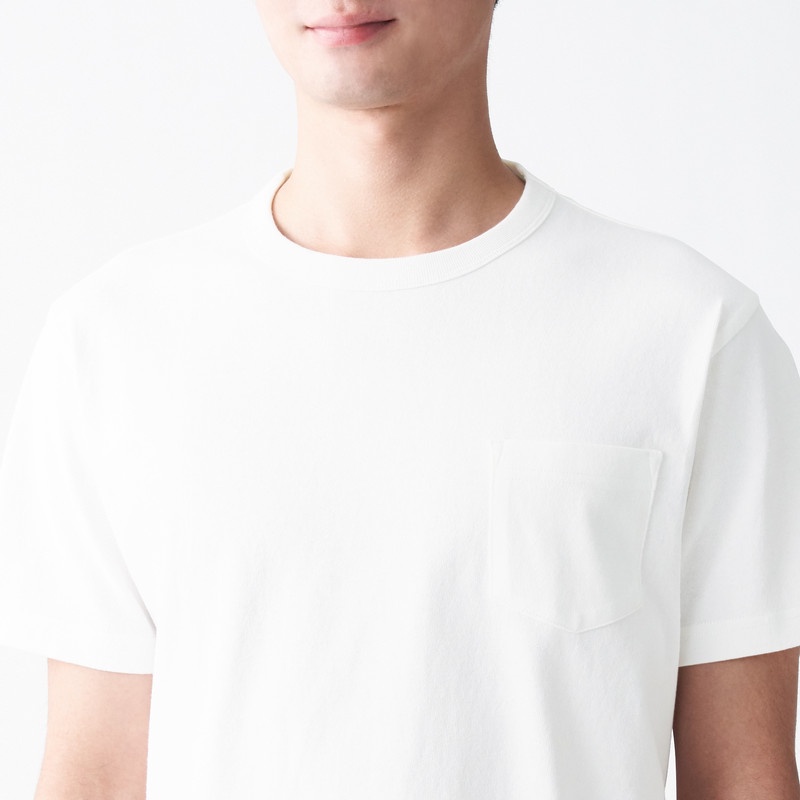 Muji Áo Thun Vải Jersey Sợi Dày Ngắn Tay Có Túi