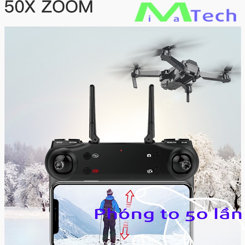 Flycam full HD 4K camera kép tự động chụp ảnh quay phim, gấp gọn tiện lợi di chuyển, tặng túi chuyên dụng