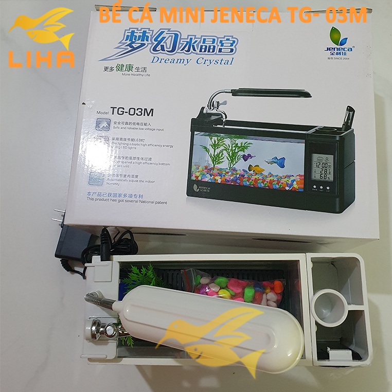 Bể Cá Mini Để Bàn Jeneca TG-03M Kèm Đồng Hồ