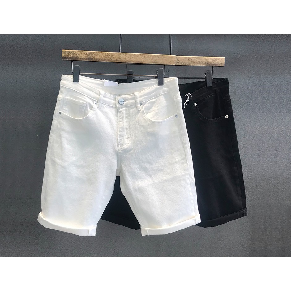 Quần short jeans nam trơn đen trắng