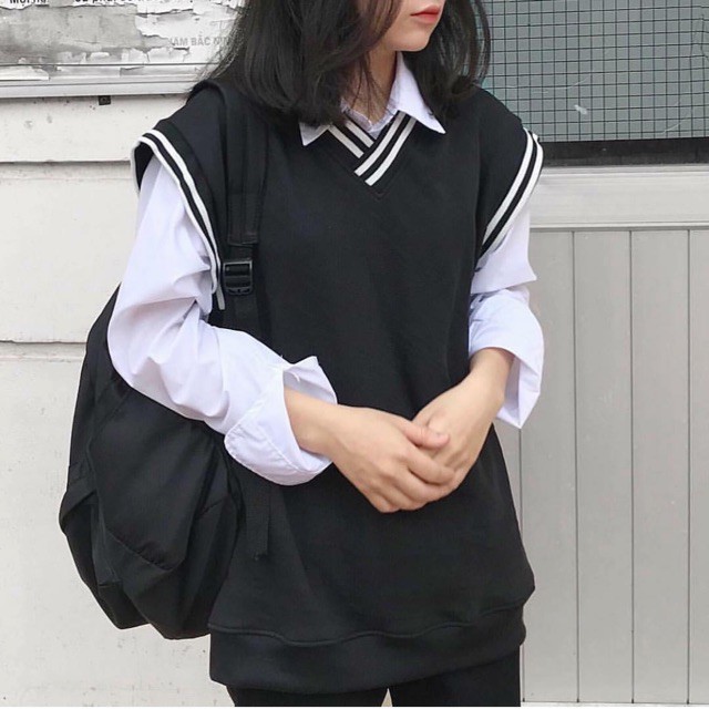 Áo gile ba lỗ len trắng đen unisex | BigBuy360 - bigbuy360.vn