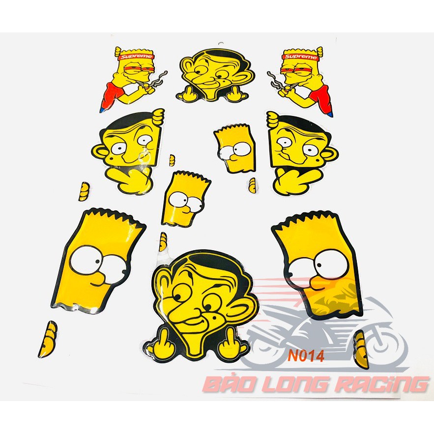 Bộ 10 tem Sticker Simpson Mrbean decal