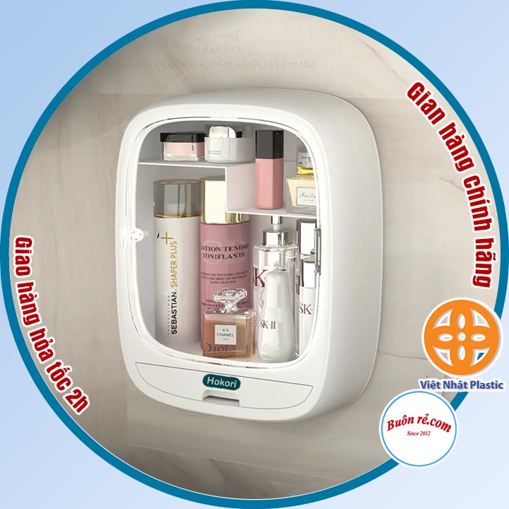 Tủ đựng mỹ phẩm treo tường nhà tắm Hokori Việt Nhật chống nước có nắp Tặngkèm miếng dán, Kệ đựng trang sức, thuốc 01653