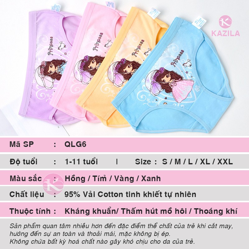 Quần chip bé gái cotton tinh khiết hạng A, quần lót bé gái công chúa che ô pringgss Kazila QLG6