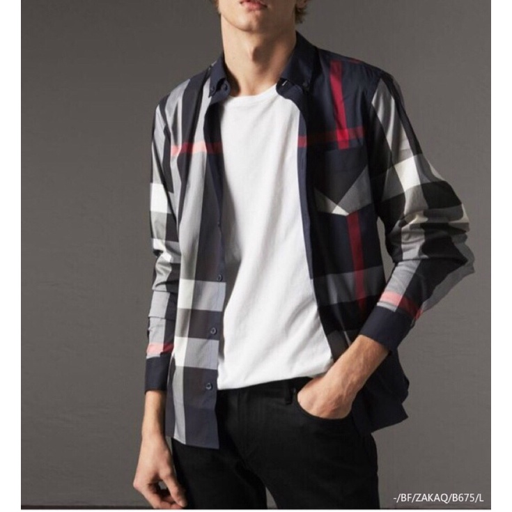 Áo sơ mi nam dài tay BURBERRY BBR phối kẻ hiện đại cao cấp
