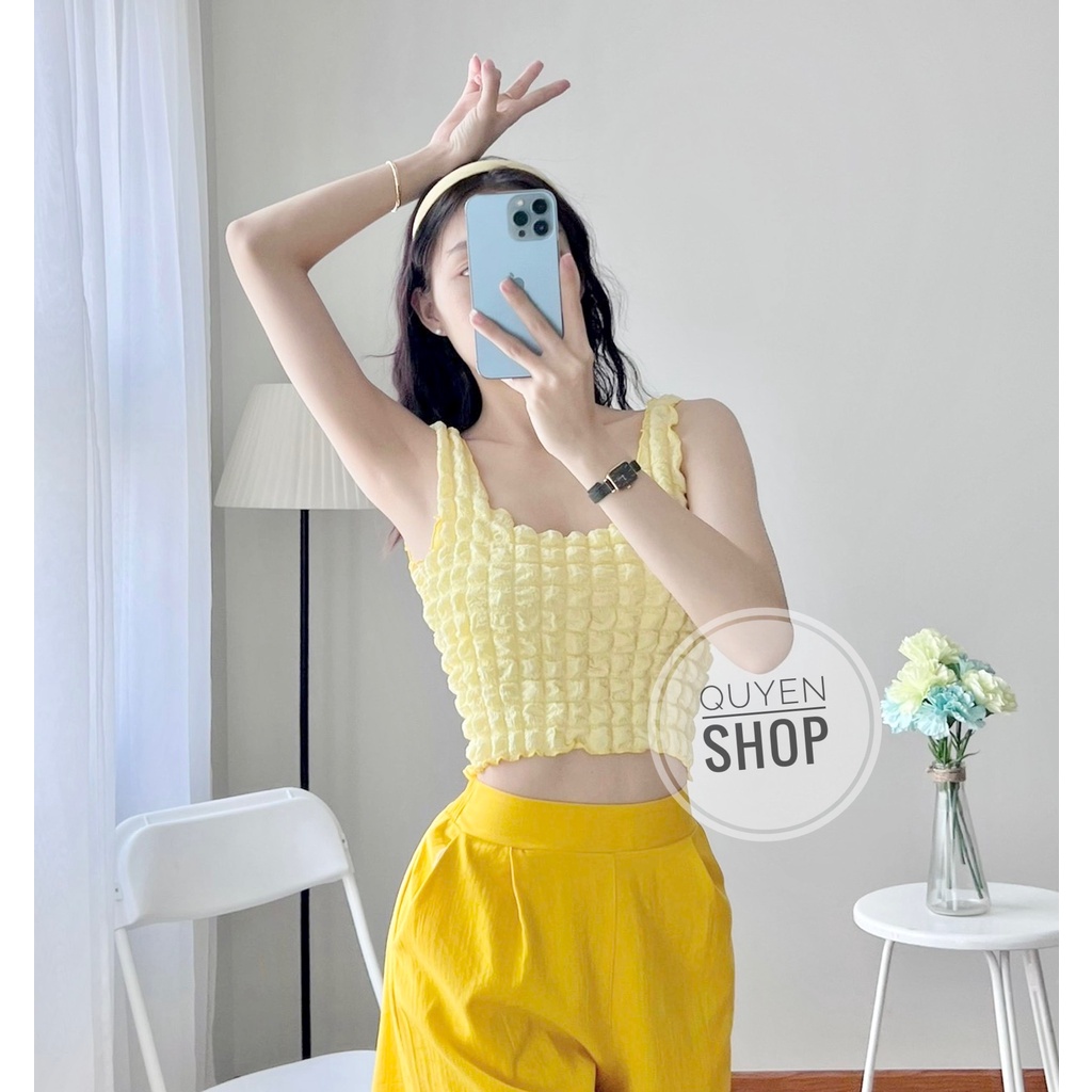 Áo Cổ Vuông Croptop 2 Dây Thun Xốp Mềm Đẹp QS QUYEN SHOP