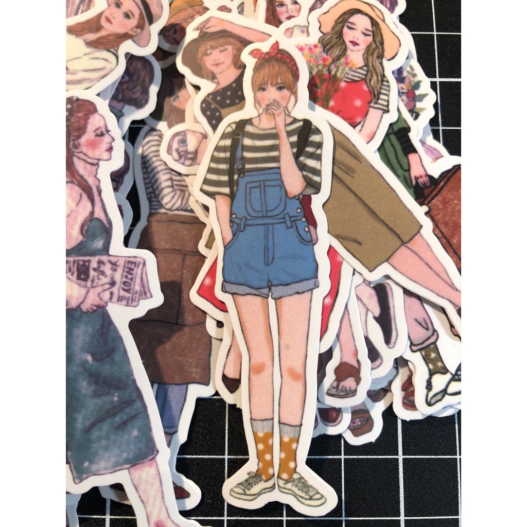 20 Sticker cô gái trang trí xinh xắn đáng yêu  - 20 cái/gói