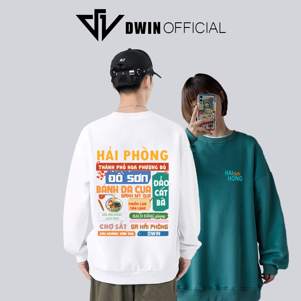 Áo sweater nỉ Hải Phòng unisex DWIN basic nam nữ form rộng oversize local brand SP00105