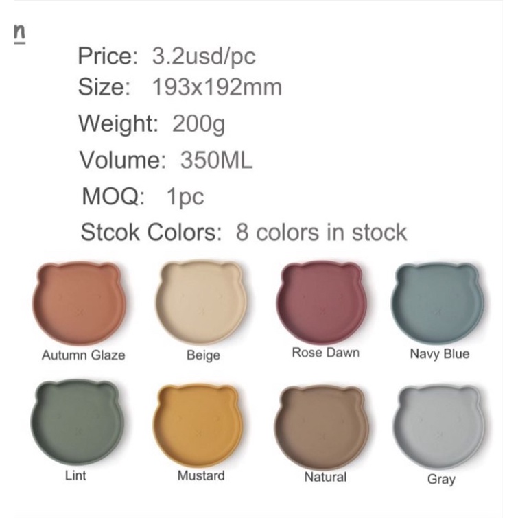 Khay ăn dặm silicon hình gấu nhỏ có đế hít chống lật cho bé