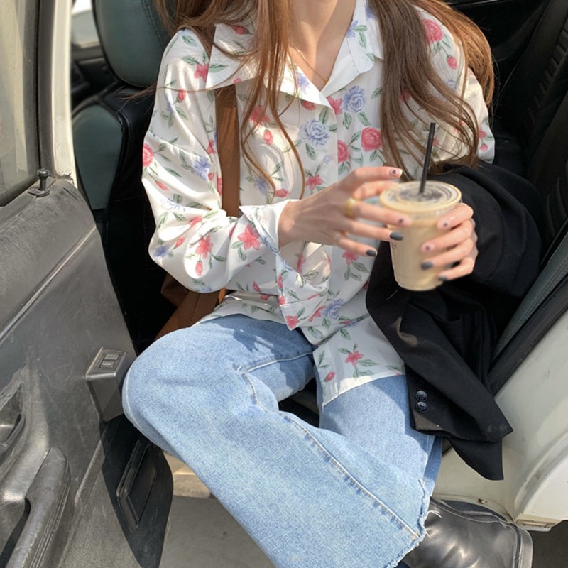 Áo Sơ Mi Chiffon Tay Dài Họa Tiết Hoa Thời Trang Cho Nữ