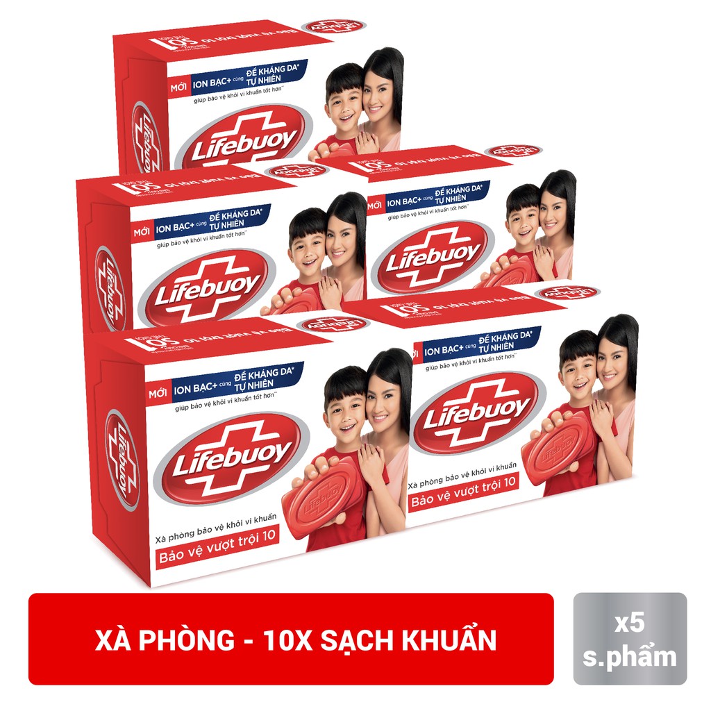 Combo 5 xà phòng sạch khuẩn Lifebuoy bảo vệ vượt trội 10 90g/hộp