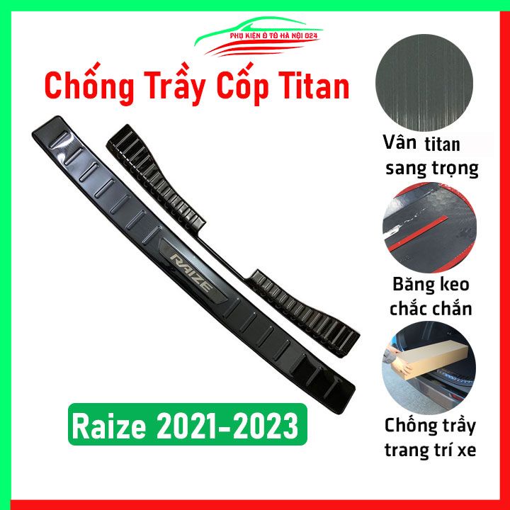 Ốp chống trầy cốp Raize 2021-2023 thép không gỉ vân Titan chống trầy bảo vệ xe