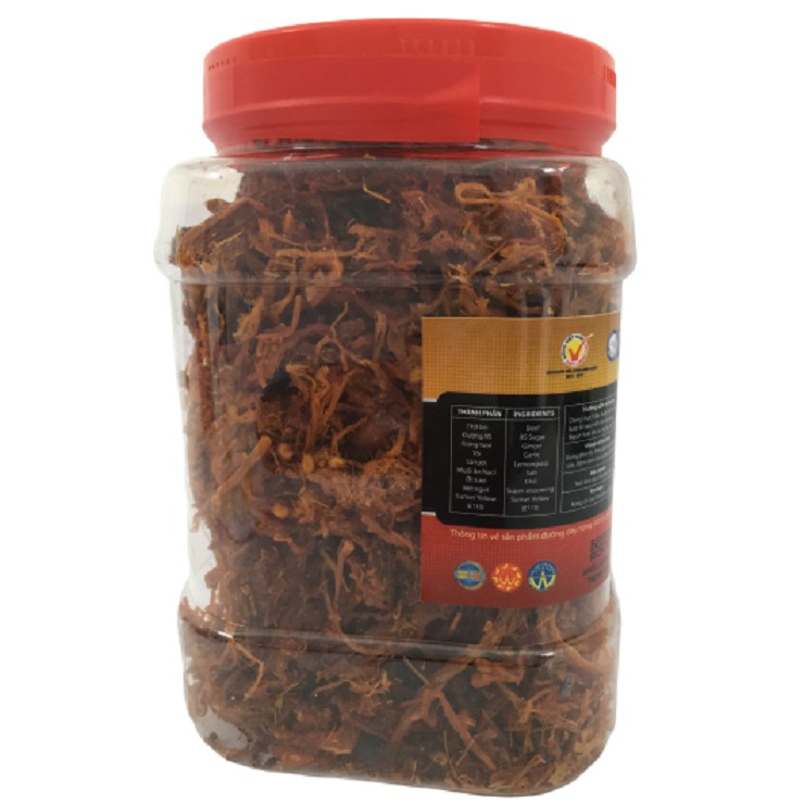 Thịt bò khô sợi cay vừa Quảng Ngãi hũ 500gr, Ăn vặt, Quà Tết, làm gỏi đu đủ trộn. Beef jerky OCOP 4 stars product