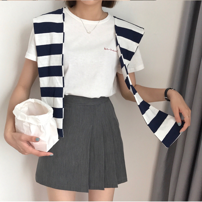 Xiaozhainv Chân Váy Chữ A Xếp Ly Màu Xám Phong Cách Ulzzang Hàn Quốc Cho Nữ | BigBuy360 - bigbuy360.vn