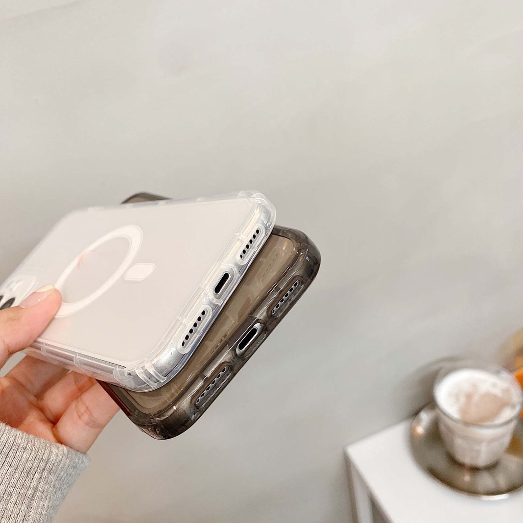 Sạc Không Dây Mag Họa Tiết Nhãn Ốp Lưng Điện Thoại iPhone 14 12 13 Mini 11 Pro XS MAX X XR 7 8 Plus Trong Suốt Mềm Mại Cạnh Thẳng TPU Cover