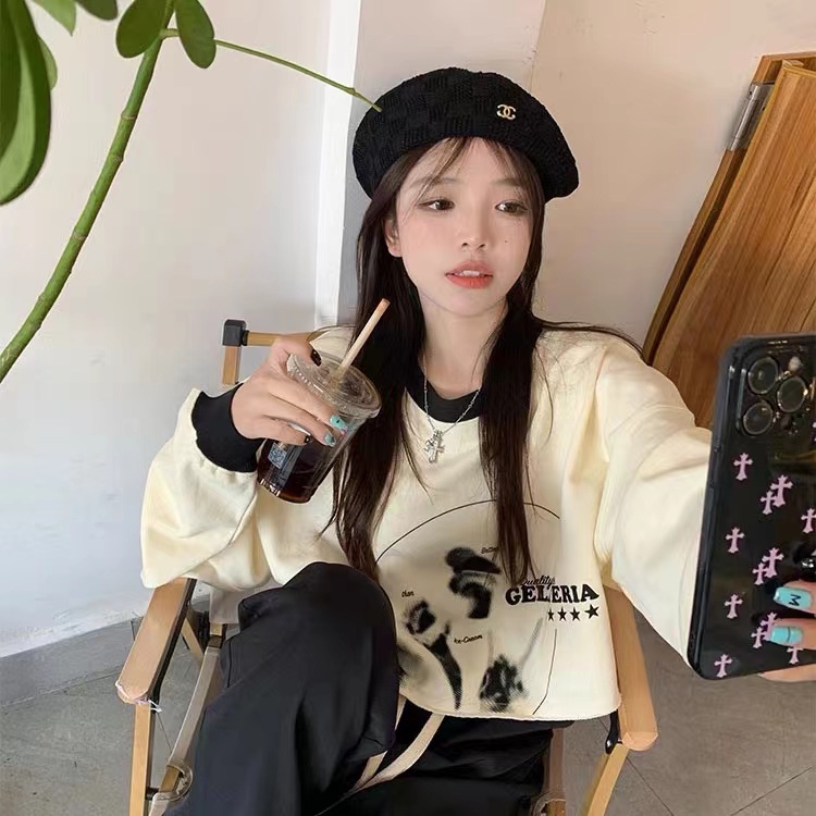 Áo Nỉ Dài Tay Dáng Rộng Thiết Kế Giản Dị Thời Trang