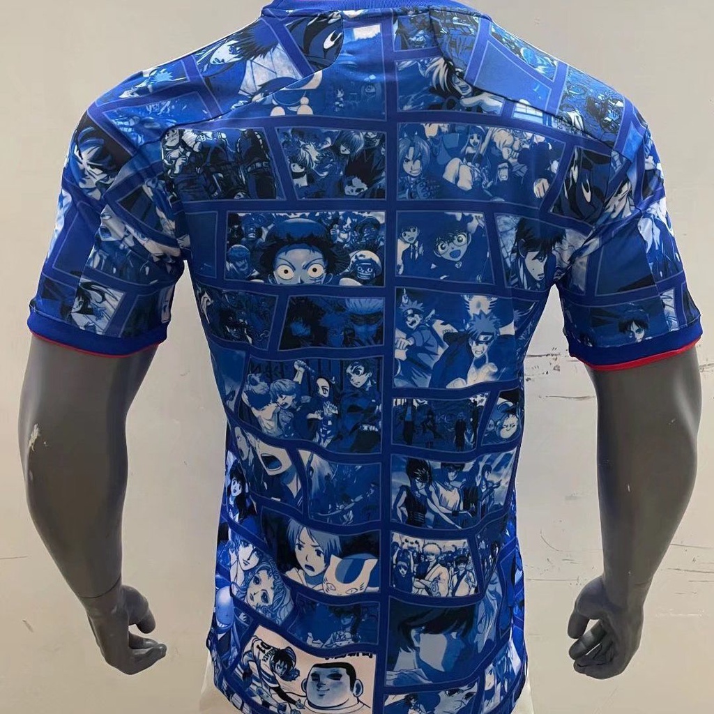 New 2023 nhật bản anime màu xanh phiên bản đặc biệt bóng đá jersey ngắn tay áo phông in áo phông tee