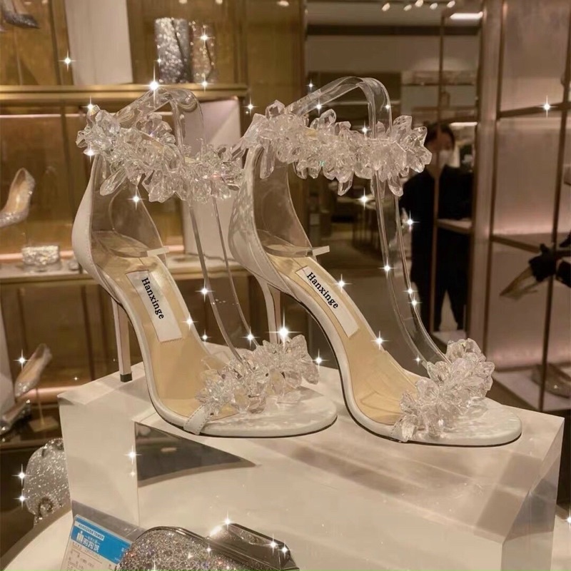 Sandal đính đá pha lê giày cao gót đi tiệc