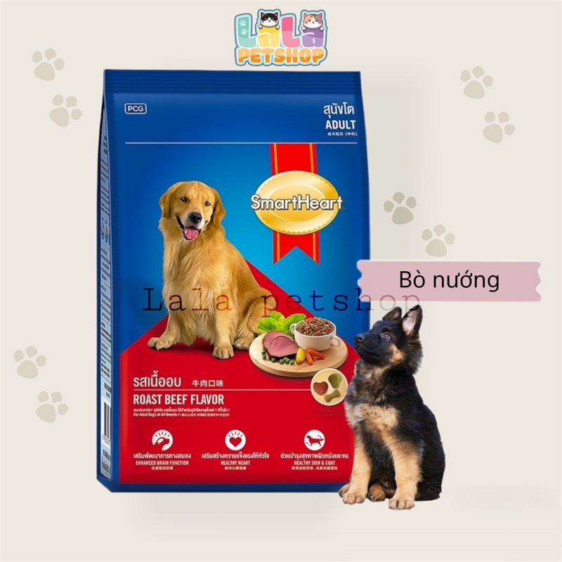 Thức Ăn Hạt Cho Chó, Thức Ăn SmartHeart Adult 400g Vị Bò Nướng Dành Cho Chó Lớn - Lala Pet Shop