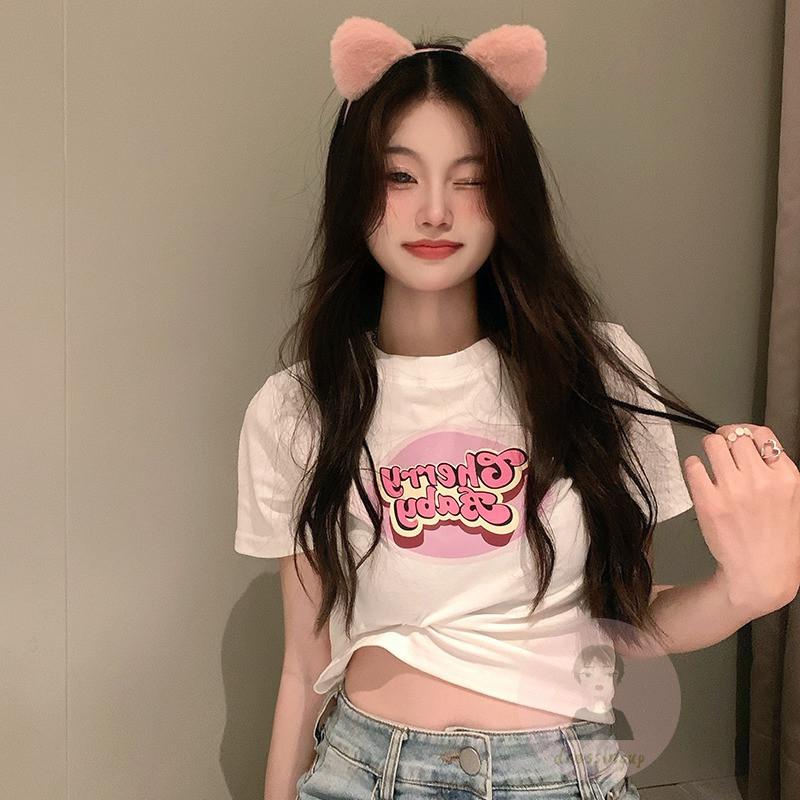 Áo Thun Ngắn Tay Cổ Tròn Thời Trang Mùa Hè Cho Nữ