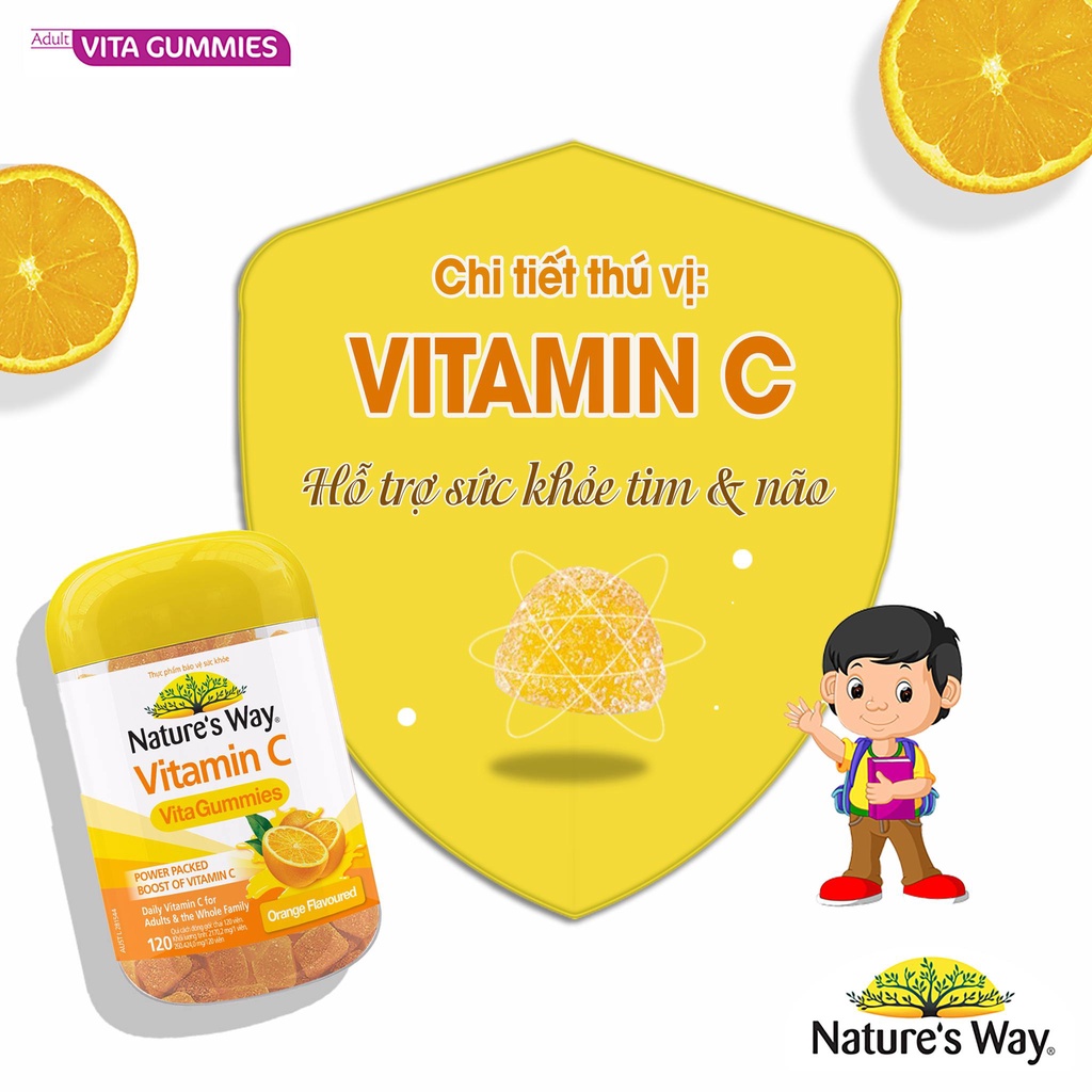 Combo 2 Kẹo Dẻo Vitamin C Vita Gummies NATURE'S WAY Tăng Cường Hệ Miễn Dịch, Hộp 120 Viên x 2