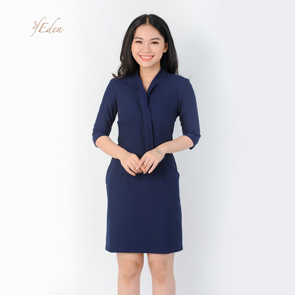 Đầm công sở nữ thiết kế thời trang Eden dạng váy ôm body cổ chữ v tay lỡ chất vải mềm mại thoáng mát co giãn tốt - D384