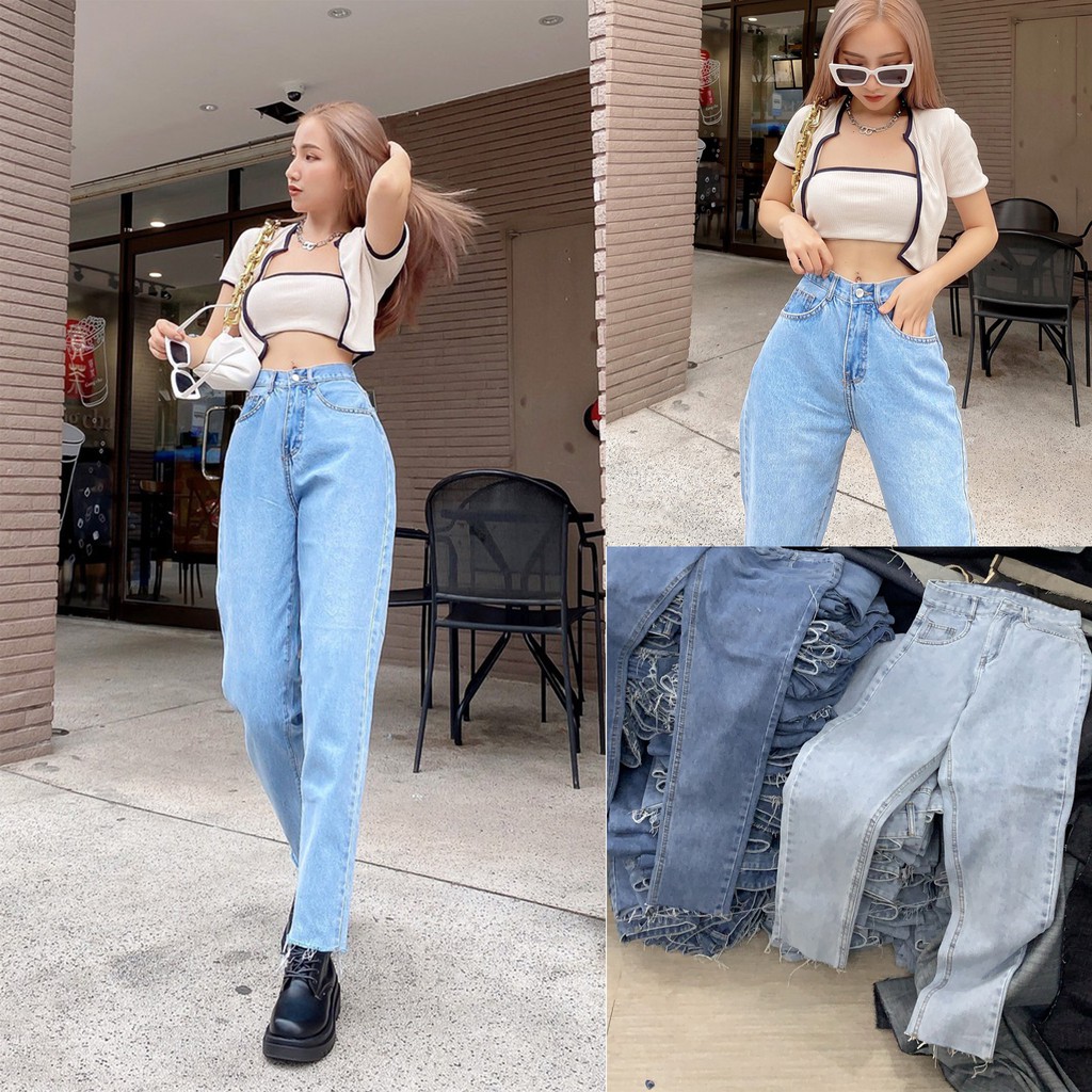 [Mã VOXU10 giảm 10k đơn 150K] Quần Jeans baggy nữ cao cấp AMY HOT trend 2021  - Lai Rách