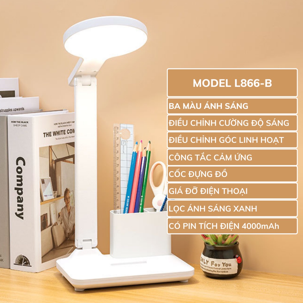 Đèn học để bàn chống cận, Đèn học cảm ứng tích điện 3 chế độ ánh sáng, đèn bàn học đọc sách, làm việc