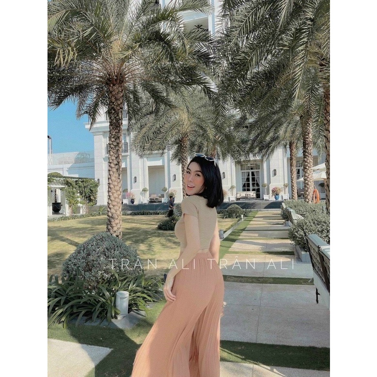 [9.9 Sales Freeship] Set bộ áo thun trơn cổ tròn quần dài ống suông, set bộ croptop quần ống rộng xếp ly trẻ trung