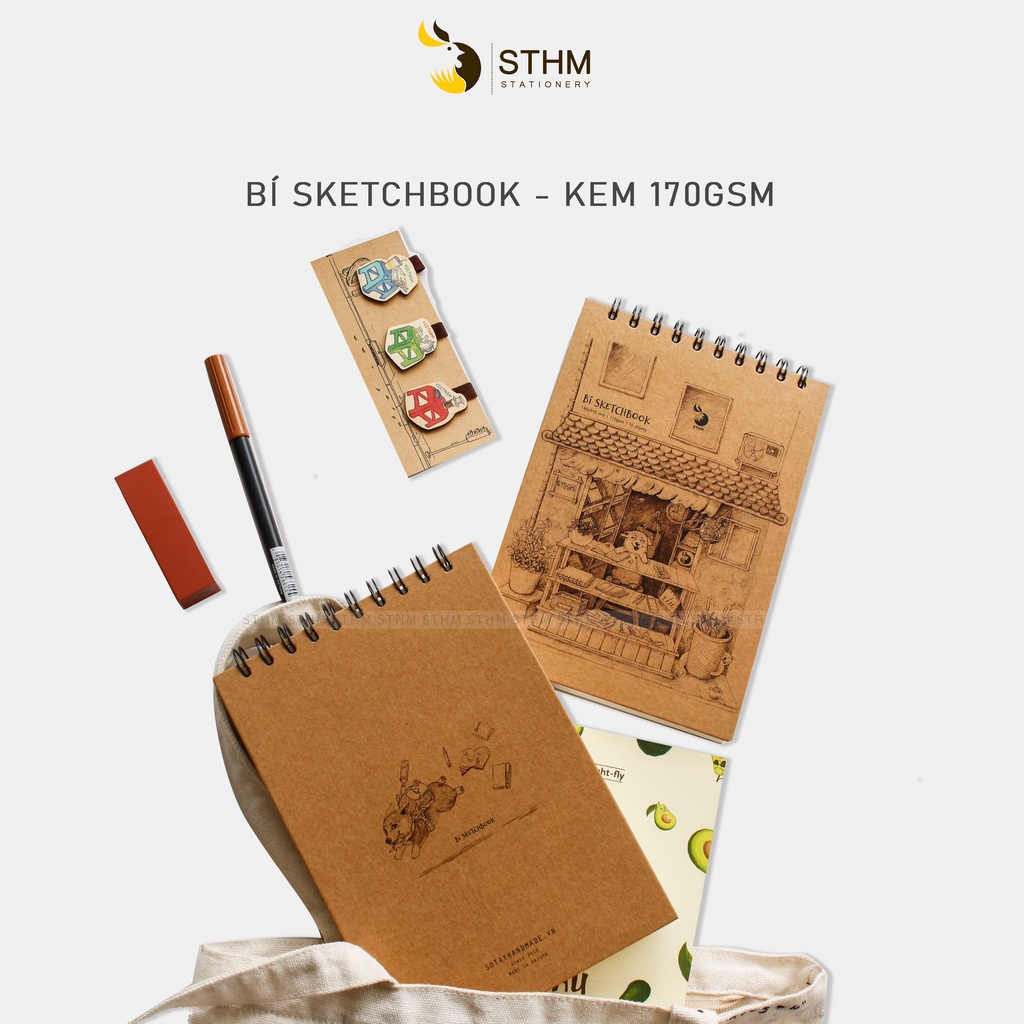 Bí sketchbook - 65 tờ kem 190gsm - Bìa bồi carton - STHM stationery thumbnail
