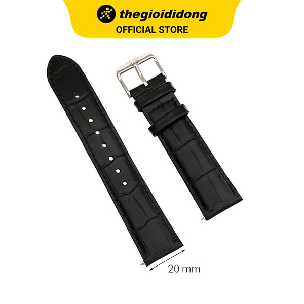 Dây da đồng hồ L023-01 Đen size 20mm